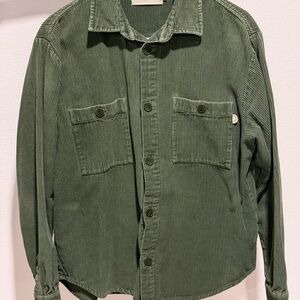Men's Green Corduroy Casual Button Down Shirt